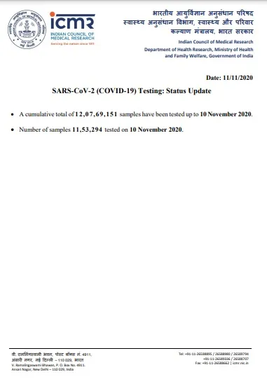 INDIA CORONAVIRUS SAMPLES TESTED ICMR 
